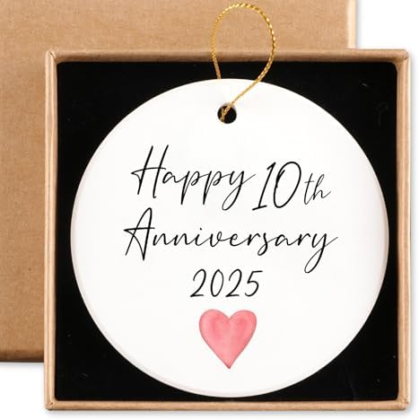 10th Anniversary Ceramic Round Plaque Keepsake Gift for Couple