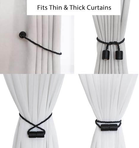 2 Pack Black Magnetic Curtain Holdbacks - Strong Tangle-Free