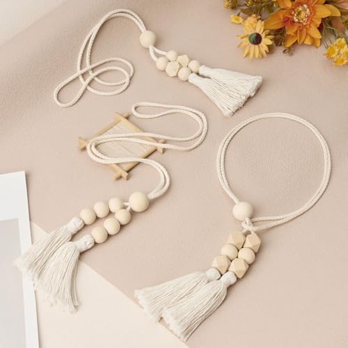 NICEEC 2 Pack Cotton Rope Tassel Curtain Holdbacks Boho Style Decorative Curtain Tiebacks