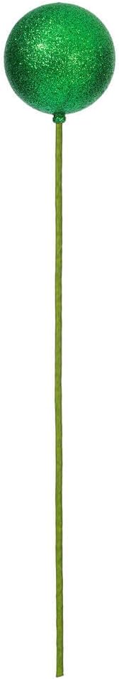 Vickerman 3 Inch Green Glitter Ball Ornament Stick 12 Per Bag