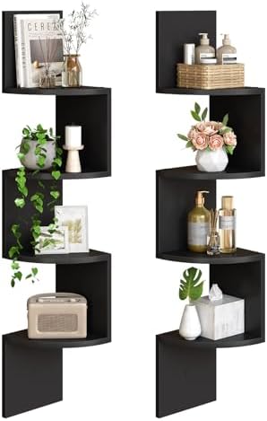 HOOBRO 4-Tier Floating Corner Shelves Set of 2 Black
