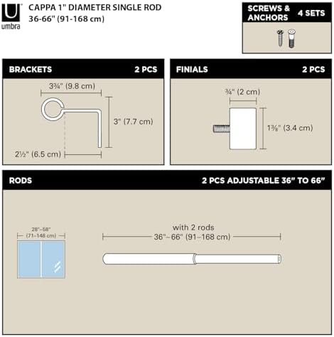 Umbra Cappa Modern 1 Inch Curtain Rod Set