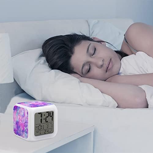 Oyihfvs Purple Pink Galaxy Stars and Crescent Moons Digital Alarm Clock
