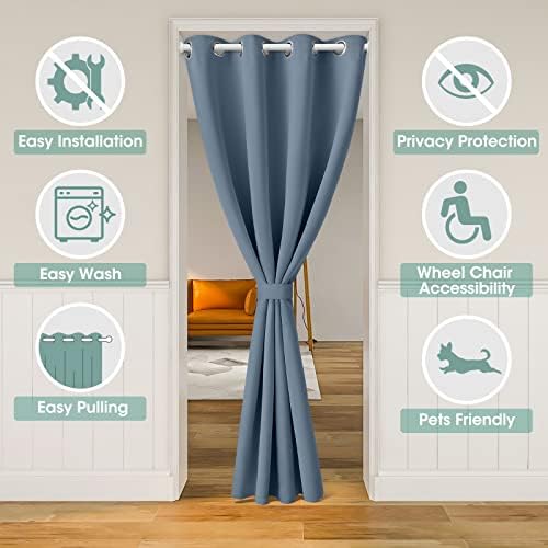 HOMEIDEAS Stone Blue Doorway Curtains with Tie Back
