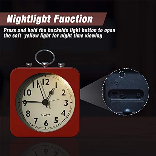 AYRELY Battery Operated Alarm Clock with Square Metal Case Red