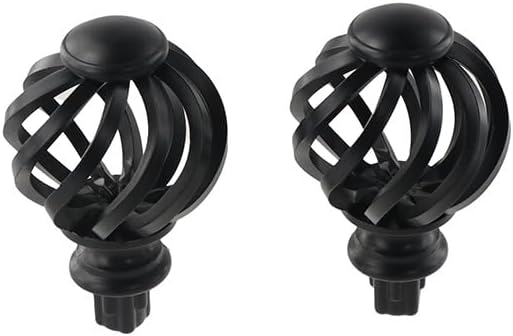 Pokinge 2Pcs Plastic Curtain Rod Finials Black Spiral Cage Shape 34 Inch Fit