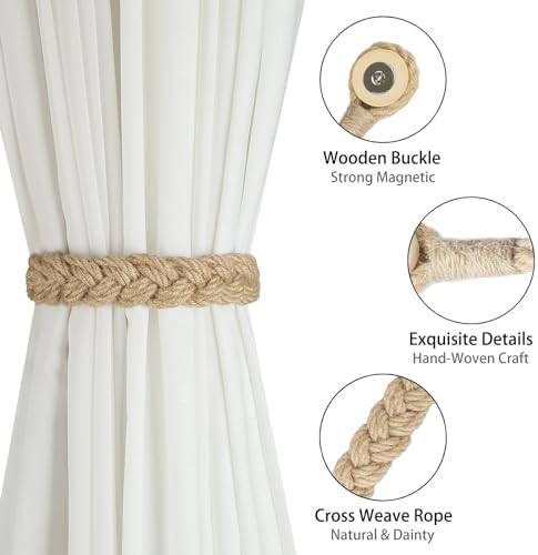 BEL AVENIR Magnetic Jute Curtain Tiebacks 4 Pack