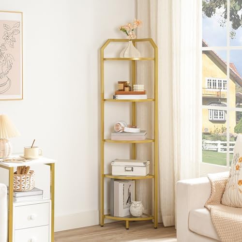 HOOBRO 5-Tier Corner Shelf Stand Gold Tempered Glass Modern Style GD15CJ01