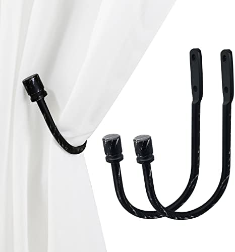 2 PCS Metal Curtain Holdbacks with End Cap Finials Black Brushed Silver