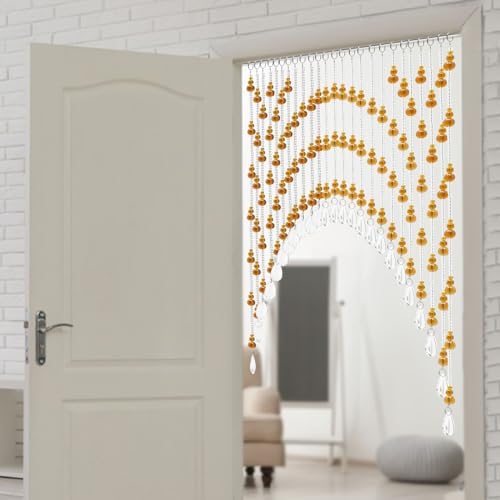 Arched Crystal Beaded Curtain for Doors and Windows Amber-Clear