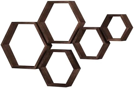 WONFUlity Hexagon Floating Shelves Driftwood Wood