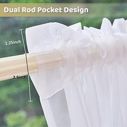 White Sheer Curtains 54 Inch Length 2 Panels Set
