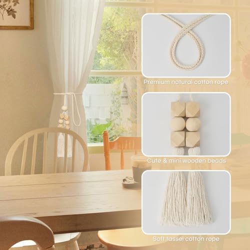 NICEEC 2 Pack Cotton Rope Tassel Curtain Holdbacks Boho Style Decorative Curtain Tiebacks