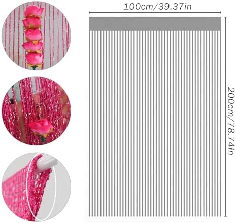 Beaded Door Curtain with Rose Rod Pocket Thread Fringe Decor