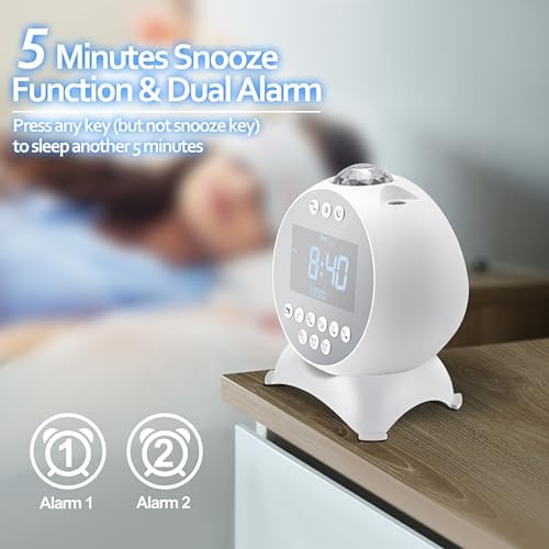 Kids Alarm Clock with Star Projector and Bluetooth Speaker