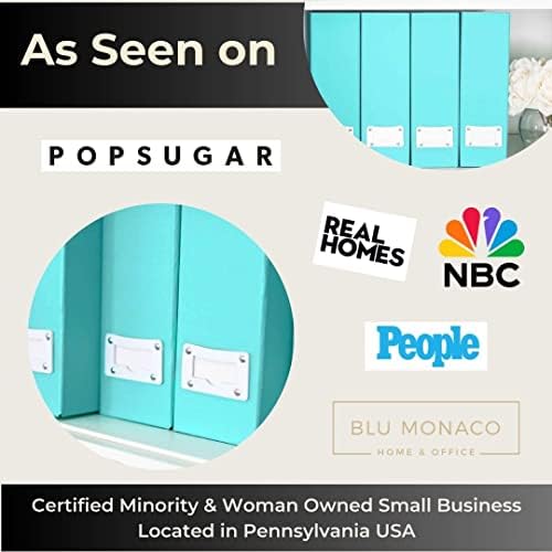 BLU MONACO Set of 6 Foldable Aqua Magazine File Holders with White Leather Labels