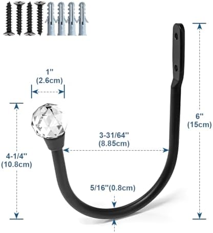 Crystal Decorative U-Shaped Curtain Holdback Copper Finish with Glass Ball Finial Wall Mounted 2-Pack