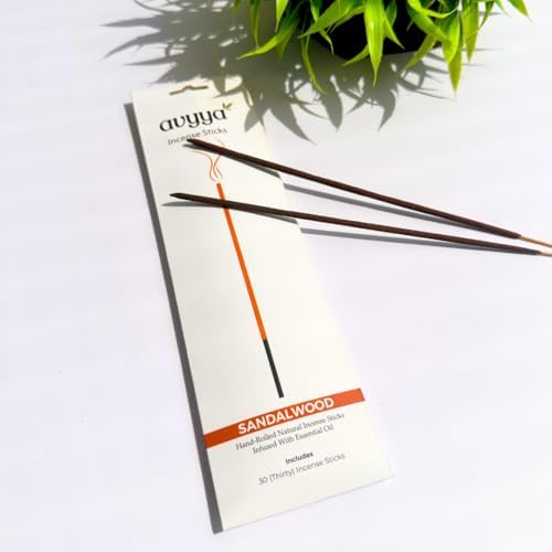Avyya Hand Rolled Incense Sticks 30 Pack Sandalwood Charcoal-Free