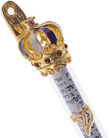 Holy Land Market Gold Plated King David Royal Crown Mezuzah with Scripture Parchment Scroll