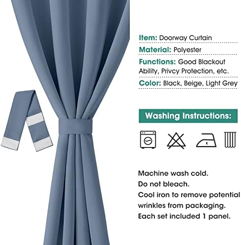 HOMEIDEAS Stone Blue Doorway Curtains with Tie Back