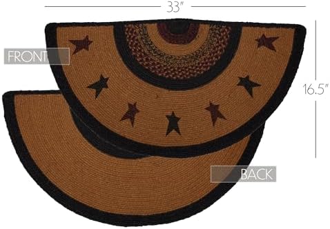 VHC Brands Primitive Star Jute Yellow Accent Rug Half Circle with Pad 165x33