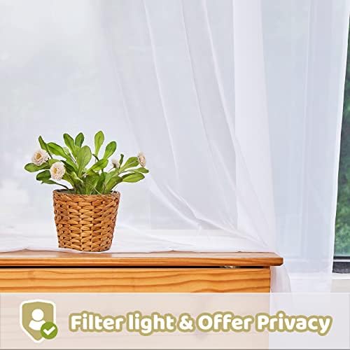White Sheer Curtains 54 Inch Length 2 Panels Set