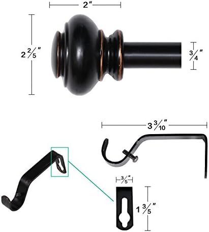 Turquoize Black Adjustable Single Curtain Rod 2 Pack