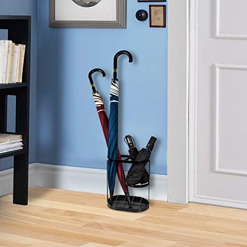 Modern Black Metal Umbrella Stand Rack with Drip Tray and 15 Slots