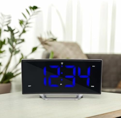 La Crosse Technology Curved Blue LED Atomic Dual Alarm Clock with 4 Time Zones