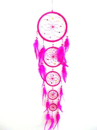 OMA Pink Dream Catcher with Feathers and Beads LARGE 33 x 7