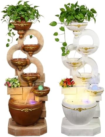 Modern Yellow Floor Standing Water Fountain Decor with Light