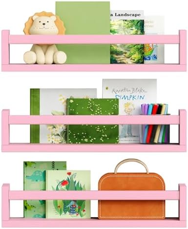 Pink Floating Shelves Set of 3 for Nursery and Kids Room
