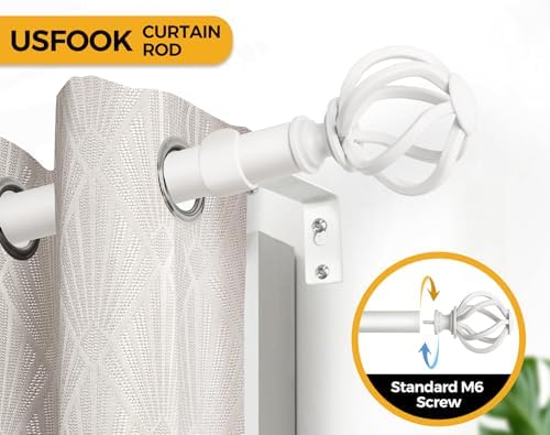 USFOOK White Curtain Rod 32-58 Inches 78 Inch Diameter Telescoping Splicing Rods with Twisted Cage Finials