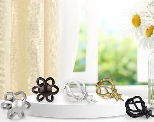 USFOOK White Curtain Rod 32-58 Inches 78 Inch Diameter Telescoping Splicing Rods with Twisted Cage Finials