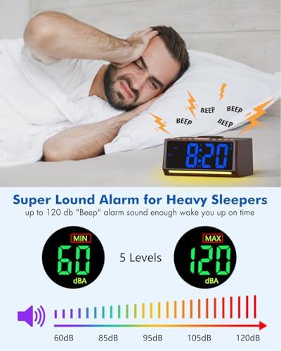 Retro Digital Alarm Clock with Large Numbers and 7 Mood Lights
