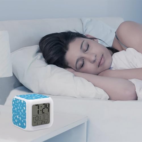 Light Blue Star Alarm Clock with 7 Color Changing Modes