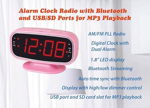 HANNLOMAX HX-153CR AM FM Radio Alarm Clock with LED Display