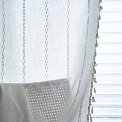 ColorBird White Curtains 2 Panels Rod Pocket Farmhouse Style