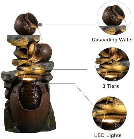 Eheuan 384 Inch 3 Tier Water Fountain with LED Light and Pump