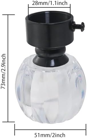 2PCS Clear Crystal Curtain Rod Ends with Adjustable Screws