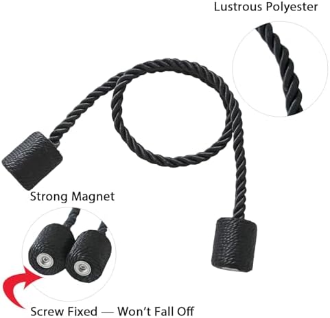 2 Pack Black Magnetic Curtain Holdbacks - Strong Tangle-Free