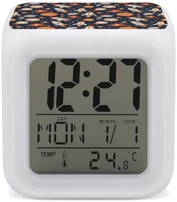 Star Rocket Planet Print Cute Digital Alarm Clock with Night Light