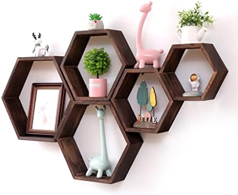 WONFUlity Hexagon Floating Shelves Driftwood Wood