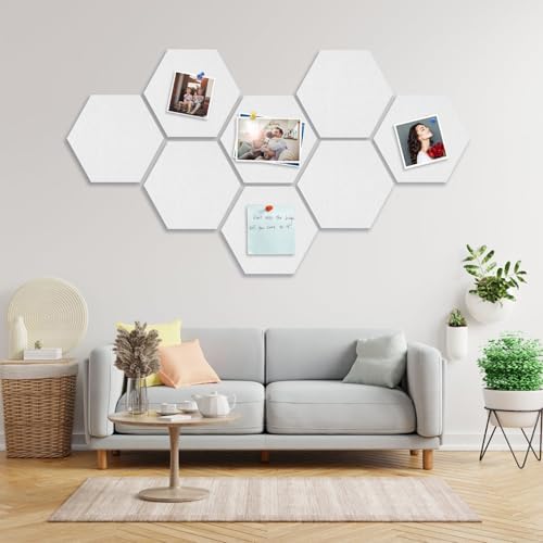 8 Packs White Hexagon Felt Pin Board with 30 Push Pins