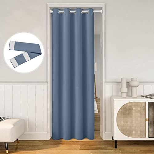 HOMEIDEAS Stone Blue Doorway Curtains with Tie Back