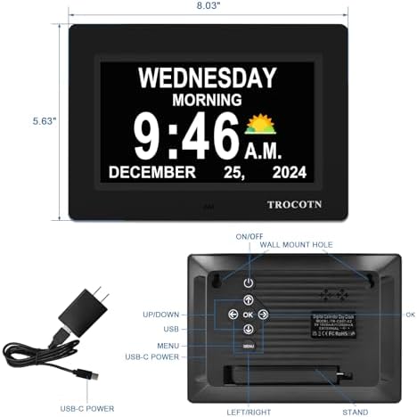 TROCOTN Dementia Clock 7 Inch Wall Display