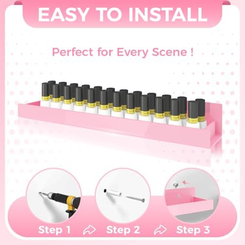 4 Pack Pink Acrylic Floating Shelves for Kids Room and Home Decor