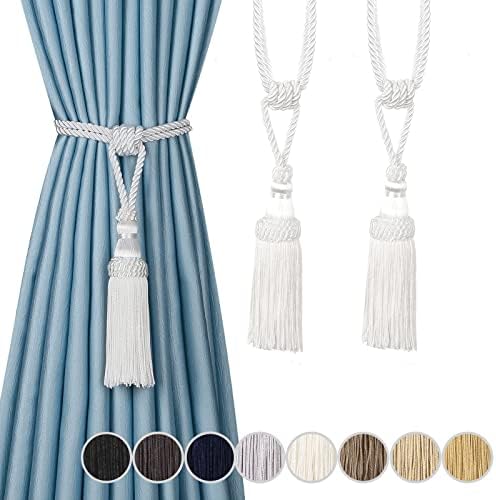 Fenghuangwu 2PCS Curtain Tassel Tiebacks Handmade Tassels Rope Holdbacks for Home Office Decor - White