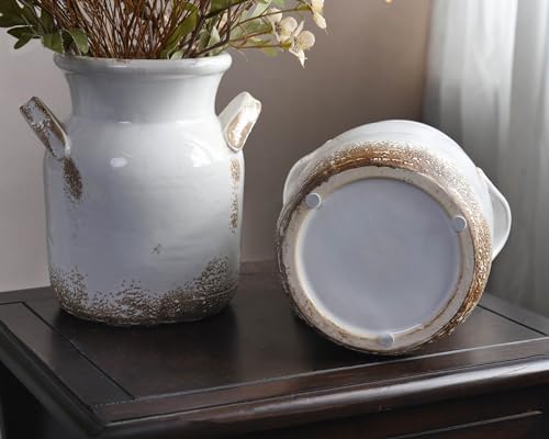 Quoowiit Ceramic Rustic Farmhouse Vase Distressed Decorative Flower Vase for Home Decor