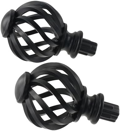 Pokinge 2Pcs Plastic Curtain Rod Finials Black Spiral Cage Shape 34 Inch Fit